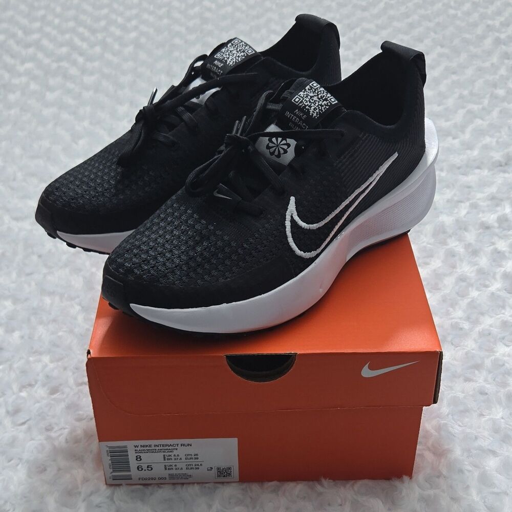 Nike Interact Run Women's Mesh Running Shoes Black White Anthracite Size 8